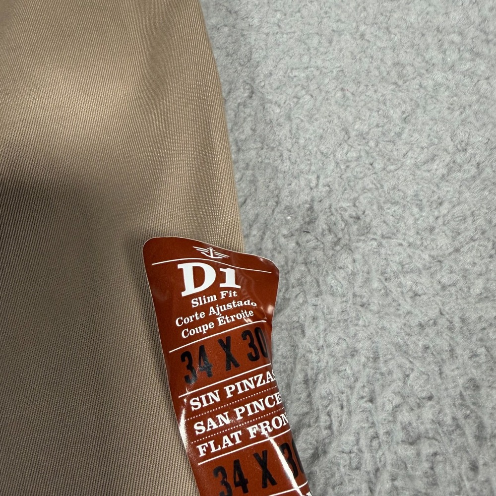 Dockers Pants Mens 34x30 Tan D1 Signature Khakis Flat Front Slim Fit Slacks New - Picture 9 of 11